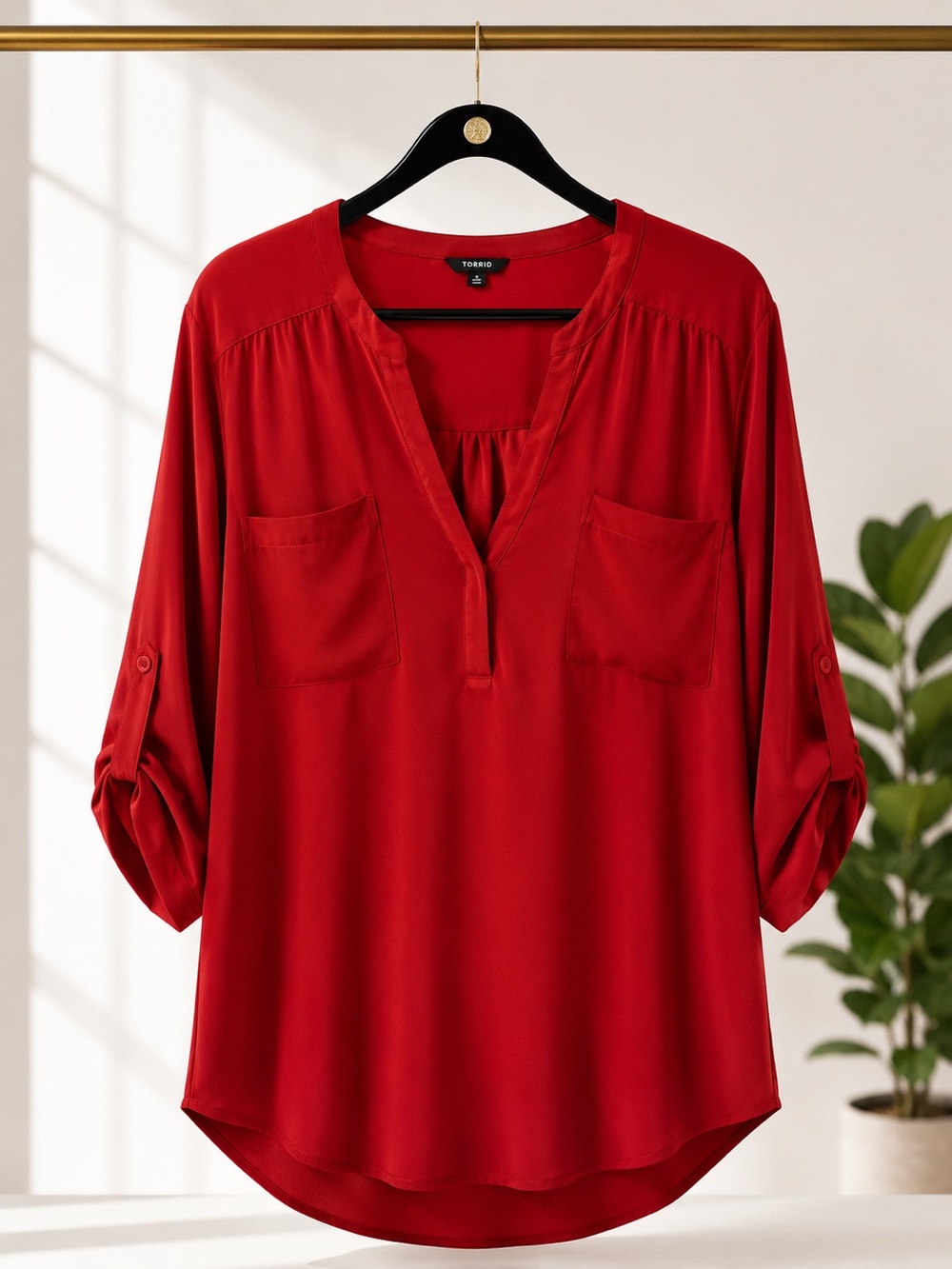 torrid Red Split‑Neck Henley Tunic Blouse